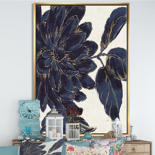 Designart - Indigo Gold Metallic Flower